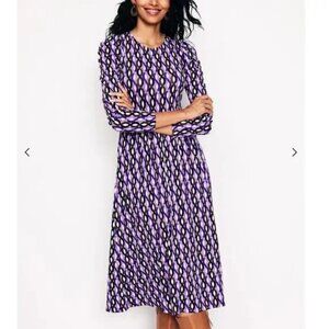 Boden Puff Sleeve Blouson Midi Knit Dress pockets Blue purple womens 16 18 R